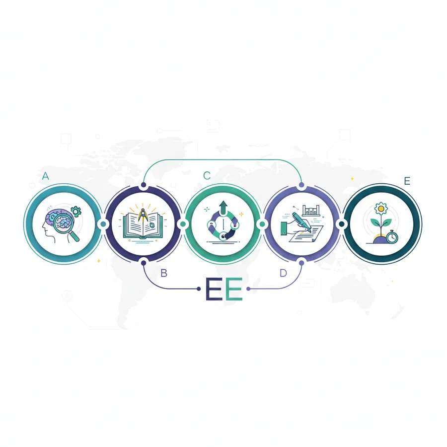 IB EE değerlendirme kriterleri A–E şeması